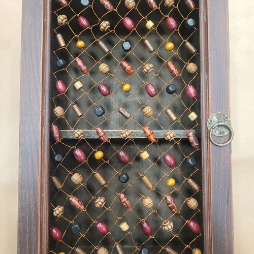 Antique wooden jewelry cabinet with beads, two drawers and cupboard new