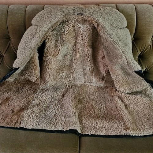 Men's mouton parka like new, black with beige fur lining