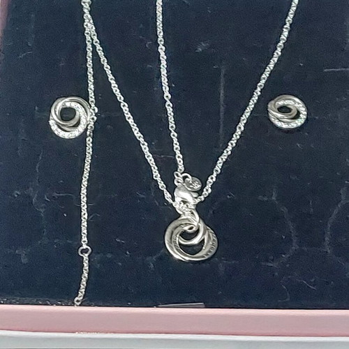 Pandora necklace and earrings set new, white and silver, zircon design