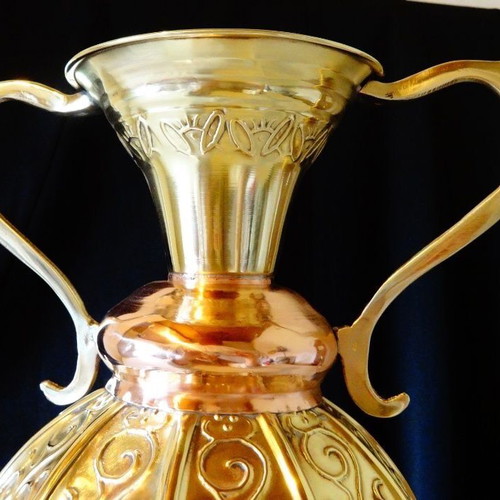 Antique copper amphora like new, handcrafted with relief ornaments