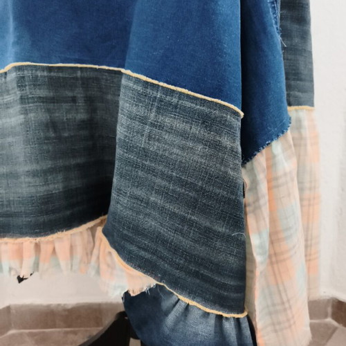 Handmade upcycled Y2K denim salopette dress
