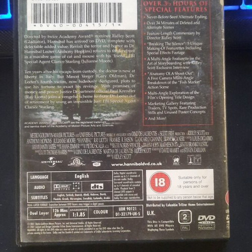 Hannibal DVD used with Greek subtitles thriller
