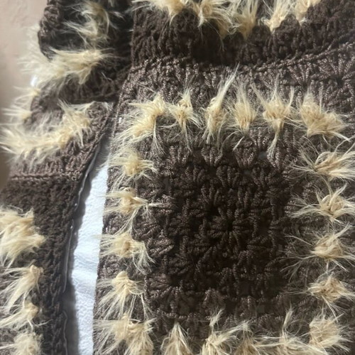 Handmade knitted scarf brown made to order with furry yarn