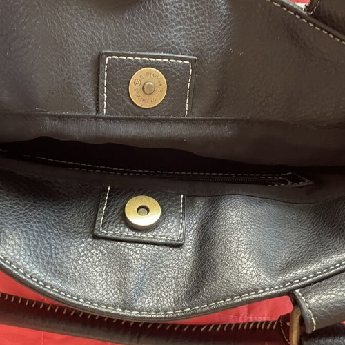 Oasis Handbag like new, black and white striped canvas with bronze details