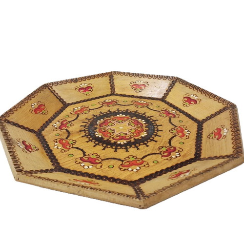 Wooden Octagonal Wall Panel Vintage 1976 Hand-Painted Decoration