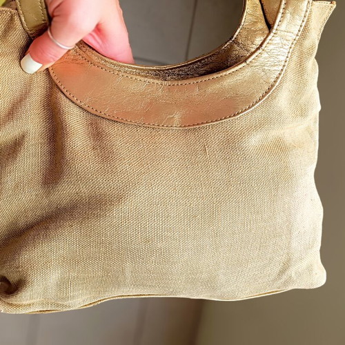 Mandarino linen handbag used, beige with gold details