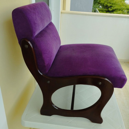 Vintage handmade low armchairs used, set of 2 pieces