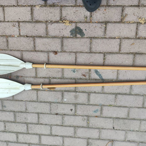 Oars for small inflatable boat used, wood with plastic ends