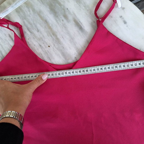 Satin fuchsia camisole like new with pink feathers