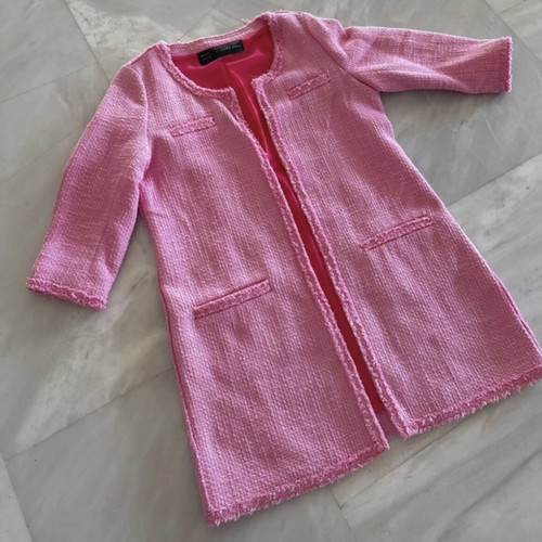 Zara tweed jacket manteau with 3/4 sleeves like new, pink, size M
