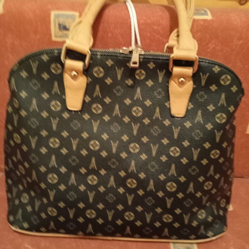 Black handbag with brown monogram pattern, No Name