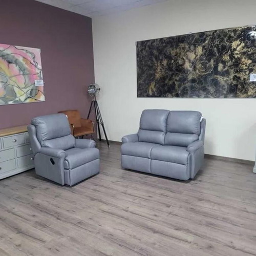 Gray leather sofa set two-seater and armchair G Plan new with relax mechanism