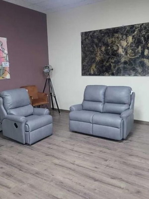 Gray leather sofa set two-seater and armchair G Plan new with relax mechanism