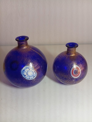 Murano glass decorative bottle pair with gold dust and millefiori