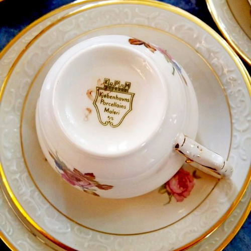Antique set of six cups Danish Kobenhavns Porcelain Maleri 1930