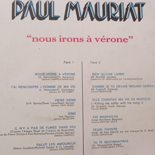 Vinyl Nous Irons à Vérone by Le Grand Orchestre de Paul Mauriat used