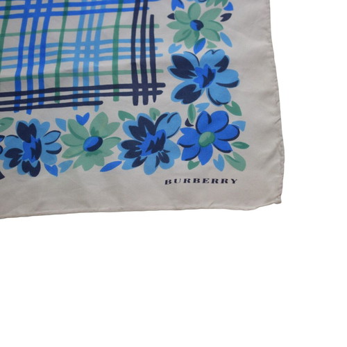 Burberry London Silk Scarf square blue turquoise floral used