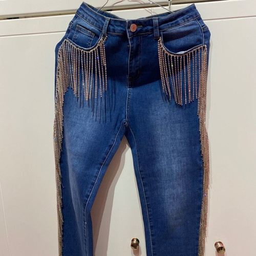 Jeans with fringes new, blue, Greek brand Anemi