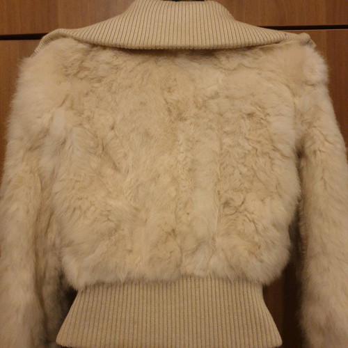 Fur coat made of real rabbit fur used, size small, beige