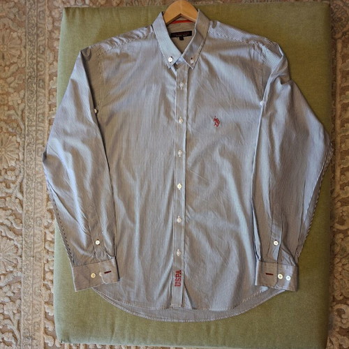 U.S. Polo Assn. shirt size L navy blue with white stripes like new