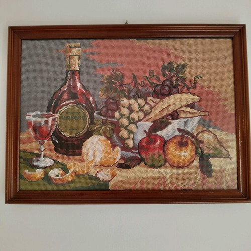 Embroidered artwork “Fruits” in frame like new