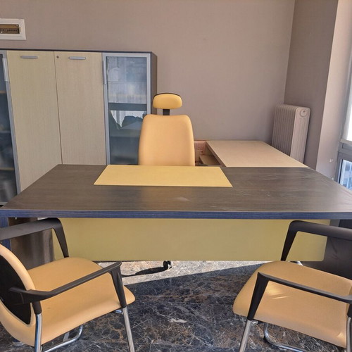 Office furniture set used, corner desk with 3 chairs and storage