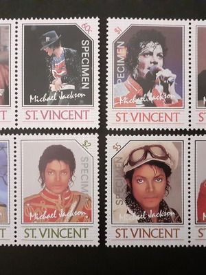 Michael Jackson γραμματόσημα Αγίου Βικεντίου, σετ 8, 1985, SPECIMEN MNH