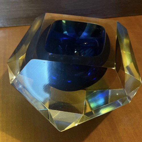Vintage Murano σταχτοδοχείο cobalt blue μεταχειρισμένο, χειροποίητο ιταλικό γυαλί