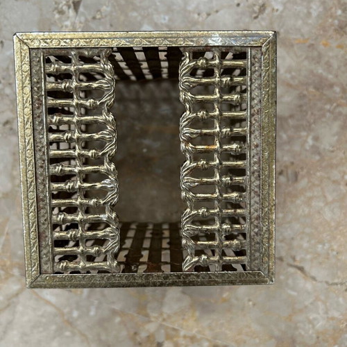 Tissue box holder used, metal, gold, stainless steel, vintage