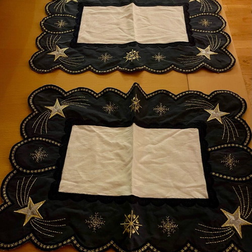 Vintage Christmas set of three pieces like new, white/blue/gold