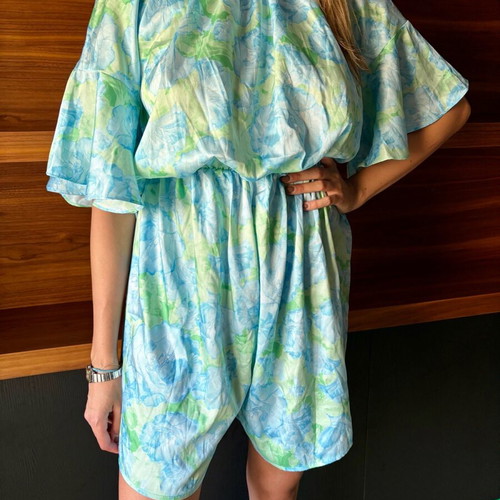 Iraida one-piece satin romper like new, one size with elastic waist