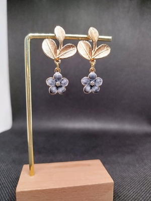 Handmade earrings with grey-black iridescent flowers