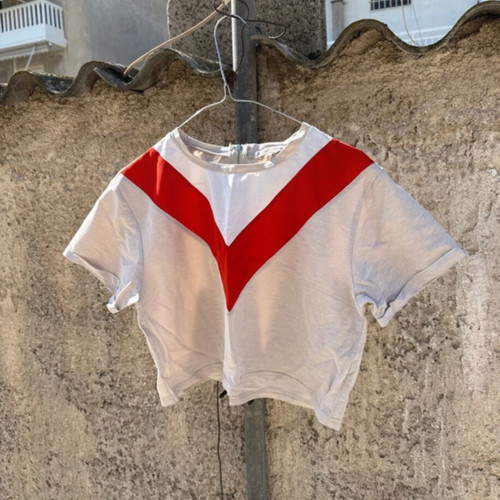 BSB crop top wide with design like new, size S, white and beige