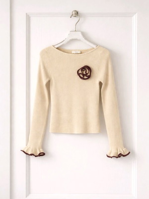Giorgia Ribbed Knit Top cream, new with burgundy details