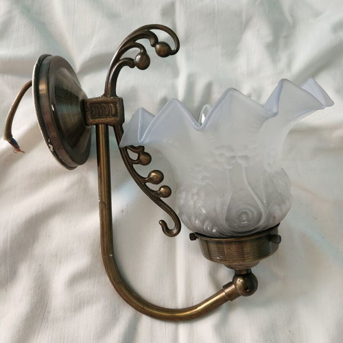 Vintage wall light like new with glass shade and brass base