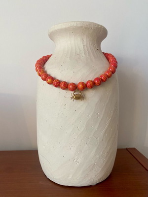 Handmade necklace with crab pendant and red beads new