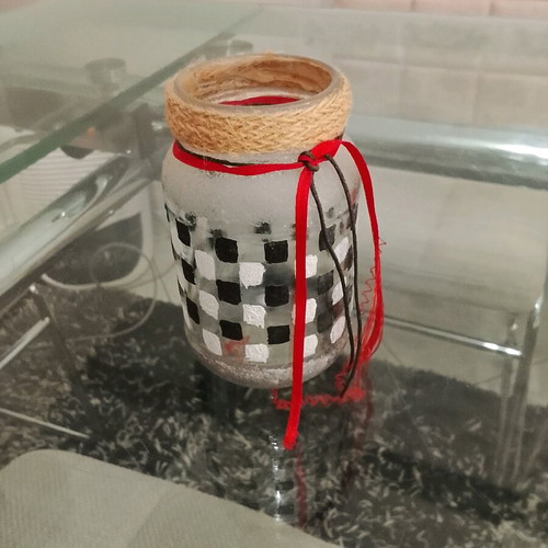 Handmade decorative set with bottle and three jars, new