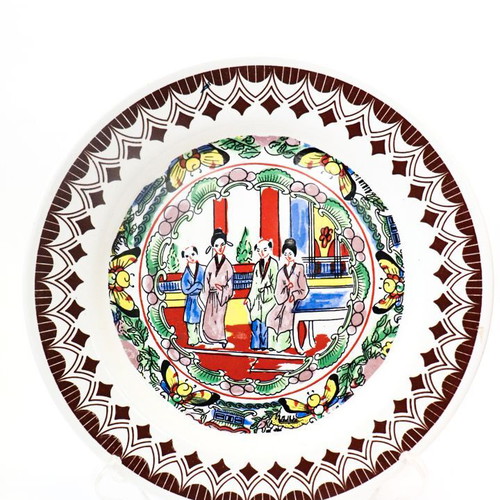 Vintage ceramic plate Nuova Fontebasso Terraglia Forte like new, Asian theme