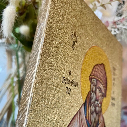 Saint Spyridon image new, fabric on canvas 20x30cm