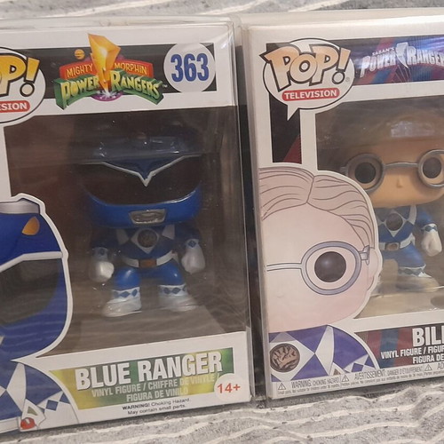 FunkoPop Blue Power Rangers and Billy figures with protector, new