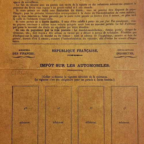 French 1931 Citroën car circulation permit like new