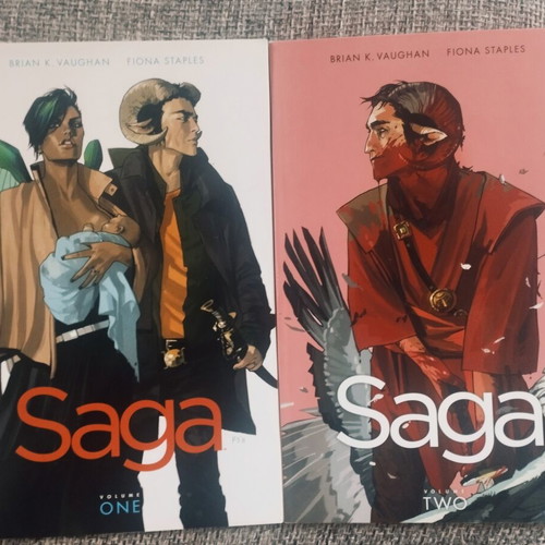 Saga Volumes 1 & 2 like new sci-fi comics by Brian K. Vaughan and Fiona Staples