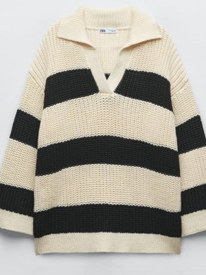 Pullover ριγε XS-S καινούργιο με χοντρή πλέξη Zara άσπρο μπλε