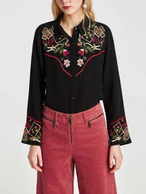 Zara shirt with embroidery like new, size M, black