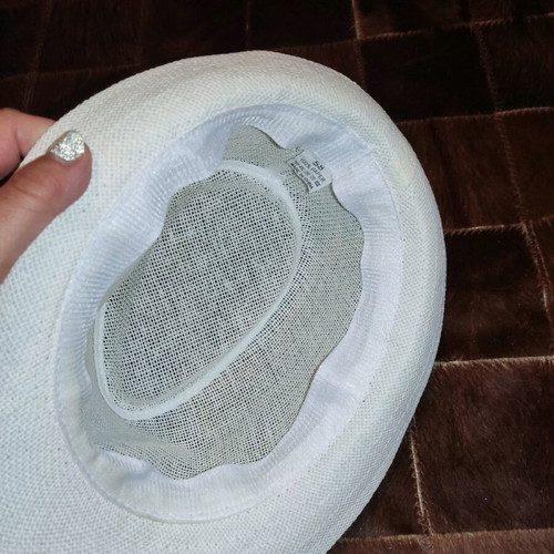 Paper hat used, white with black fabric detail, size 58