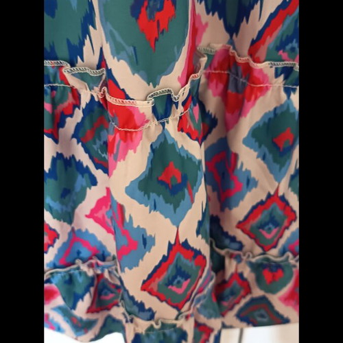 Maxi skirt with waist cord and elastic, blue multicolor