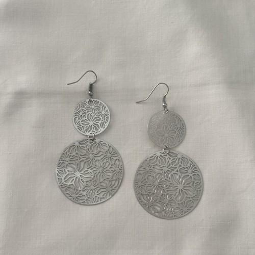 Silver earrings with floral design, like new