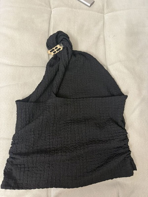 H&M Black One Shoulder Top Medium with Gold Ring like new