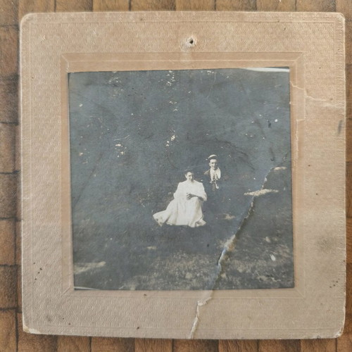 Antique photograph early 1900s used, mother and child outdoor