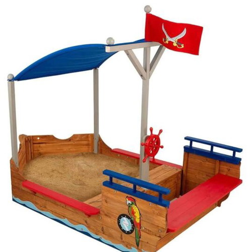 KidKraft Pirate Sandboat wooden sandbox for kids